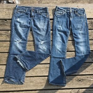 Silver Jeans Distressed Blue Straight Leg Women's Jeans